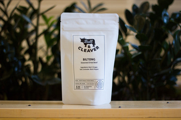 Grass fed biltong 4 oz bag from Bull and Cleaver